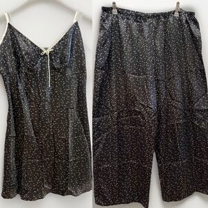 Jones New York L PJ Set Black White Polka Dots Capris Spaghetti Strap Chemise